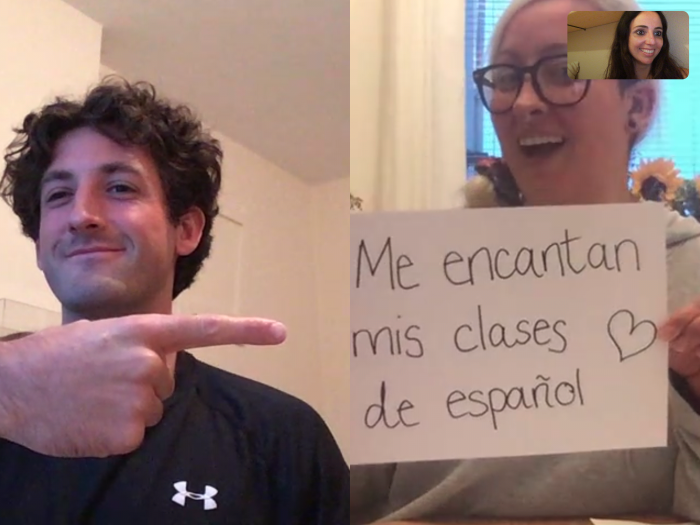 Our Spanish teacher, Cecilia, and her two students at an online lesson.