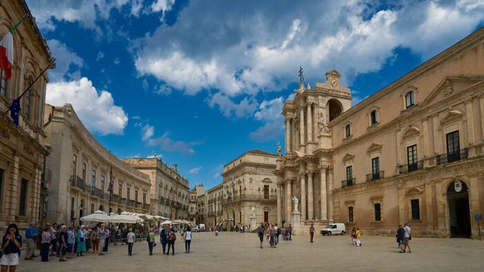 Piazza Duomo in Sicily, where Sicilian, one of the languages of Italy, is spoken.