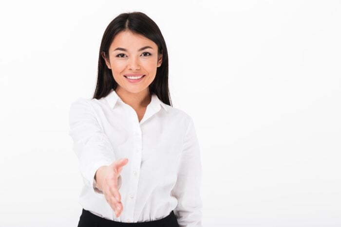 Japanese woman greeting someone